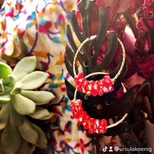 Gold, red aurora borealis crystal cluster hoops.